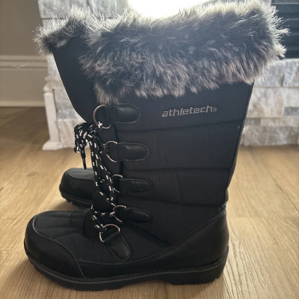 Athletech Snow Boots Size 7 Heavy Duty Boots Faux Fur Collar